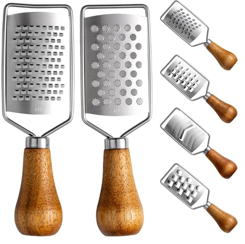CRAFTHROU Grattugia per Formaggio Mini 6 Pezzi con Manico in Legno Ergonomico e Lame in Acciaio Inossidabile per Cucina e Picnic All'aperto Portatile