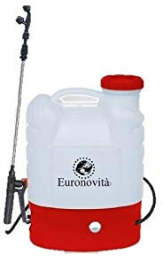 Euronovità Srl Pompa A Spalla ELETTRICA A Batteria IRRORATRICE NEBULIZZATORE SPRUZZINO per Giardino ORTO Piante 16 LT Colore Rosso