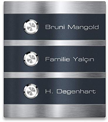 Metzler Mehrfamilien Türklingel Edelstahl in Anthrazit RAL 7016 - wetterfest und langlebig - Wasserdichter LED-Taster - austauschbare Namensschilder