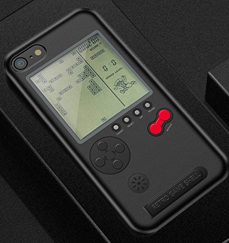 Paramount City Topchances Funny Gameboy iPhone Case with 10 Games Tetris Silicone Full Protective Phone Cover Screen Protector for Killing Time Stress Relief (iphone6/6s, black with holder)