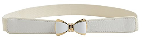 Syuer Damen 1 Breite Schleife Skinny Elastischer Taillengürtel Dehnbarer Gürtel Dünner Gürtel (L-XL (76-94cm), Weiß)