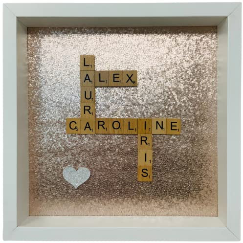 Personalised Scrabble Tile Box Picture Frame Choose Ivory or Wooden Letters Words - 11 Backgrounds To Choose (Rose Gold Glitter)