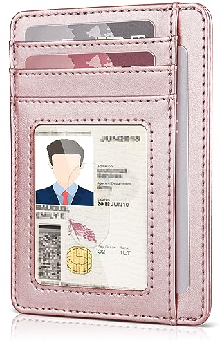 Teskyer Portefeuille Femme, Porte Carte Bancaire, Portefeuille en Cuir PU, Porte Cartes de Credit, Petit Portefeuille Femme, Protection RFID, Design Minimaliste, Or Rose