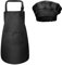 Fodlon Kids Apron and Chef Hat Set, Adjustable Children Kitchen Chef Apron with Pockets for Cooking Baking Painting 4-12 Years Old (Black, Large)