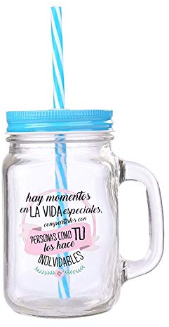 Lote de 12 Jarras de Cristal AZULES con Caña FrasesMOMENTOS ESPECIALES - Jarras Frases para Detalles Bodas y Comuniones