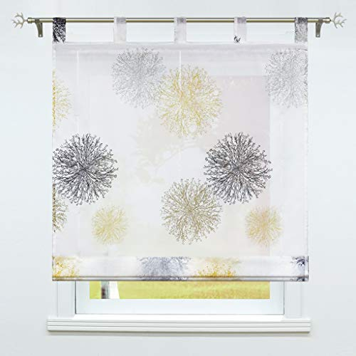 SCHOAL Raffrollo mit Schlaufen Transparente Raffgardine Voile Schlaufenrollo Modern Bändchenrollo 1 Stück BxH 120x150cm Gelb