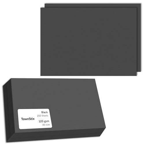 200 Feuilles, 120g - Papier Noir A3, Feuille Noire Cartonné Cartonnée