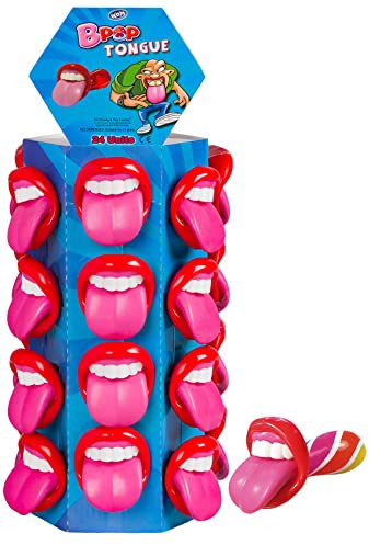 WOM Tongue, Mundförmige Süßigkeiten Schnuller | Zunge Herausragen | Schnuller Lutscher Süßigkeiten Erdbeergeschmack | 24 Einheiten | 15 gr. Erdbeerlutscher