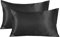 Boqingzhu Satin Seide Kissenbezug 40×80cm Schwarz Uni Kissenhülle Haar- und Hautpflege im Umschlagstil 2 Stück