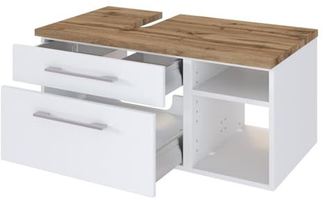 Waschbeckenunterschrank Dasa (links) 90 cm mit 2 Schubladen – Weiß