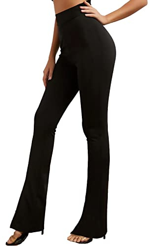 MCA Pantaloni Donna Campana Aderenti Zampa Elefante Elasticizzati (IT, Testo, L, Regular, Regular, Nero Zampa)