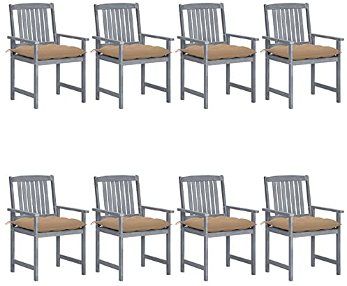 Susany 8X Gartenstuhl mit Kissen Holzstuhl Gartensessel Stapelstuhl Stapelsessel Terrassenstuhl Balkonstuhl Gartenmöbel Massivholz Akazie Beige