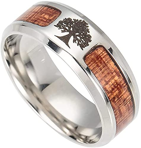 QQTQQ Herren Wikinger Baum des Lebens Ring, nordischer Yggdrasil und Holz Inlay Ehering, handgefertigt poliert Vintage Punk Gothic Style Siegelring Schmuck,9