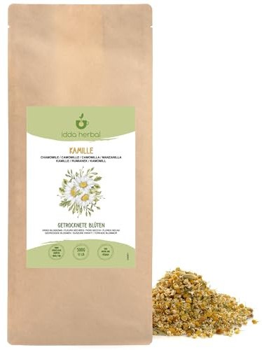 IDDA Herbal Camomilla Tisana 500g, Camomilla Fiori Essiccati Interi di Qualità Premium, Tè Sfuso