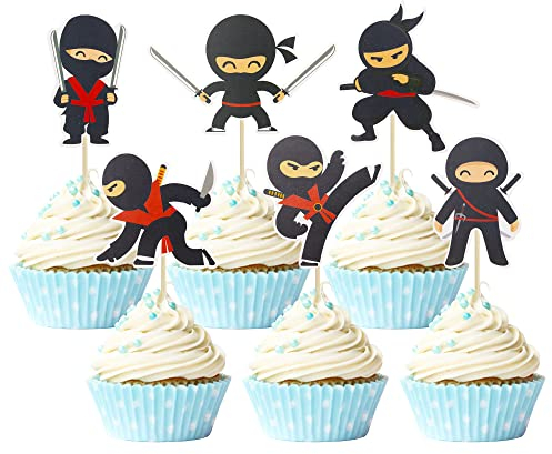 Gyufise Ninja-Cupcake-Aufsätze, zusammengebaut, Kampfsport, Karate, Kung Fu-Krieger, Cupcake-Picks, Dekorationen für Ninja-Thema, Babyparty, Kindergeburtstag, Partyzubehör, Kuchendekorationen, 36