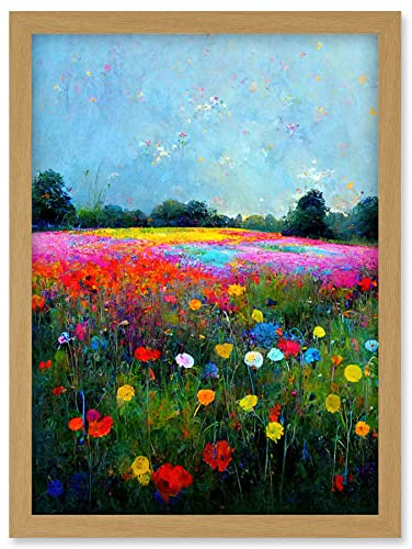 Doppelganger33 LTD Delicate Wildflower Meadow Abstract Colourful Modern Artwork Framed Wall Art Print A4