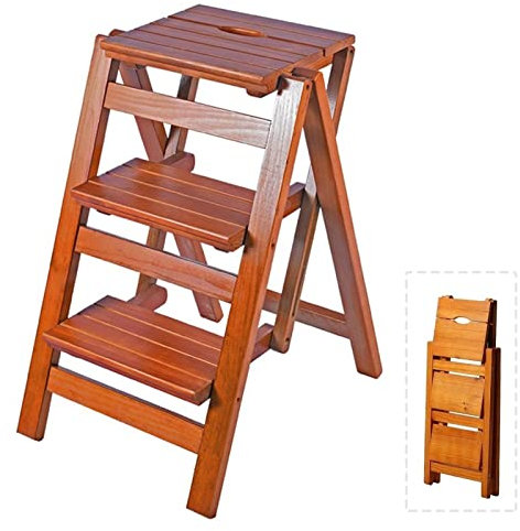 Tabourets pliants à 2 marches Escabeau Portable Escalier Pliable en Bois Chaise Cuisine Marche Ménage Plante Stand | Chaises de dîner Échelle