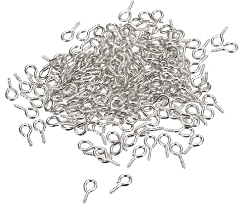 sourcing map 300uds Pequeño Tornillo Ojo Pasadores Ganchos Mini Ojales Tornillos Roscados, 4x8x1mm Autorroscante Tornillo para Joyería Fabricación Bricolaje Artesanía, Brillante Plata