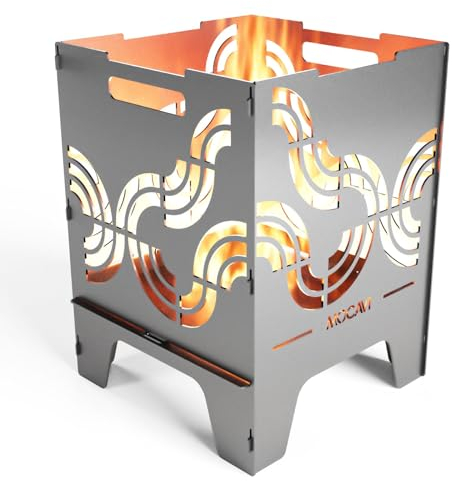 MOCAVI Edelstahl Feuerkorb Identity 52 cm | 3 mm V2A Design-Feuertonne für Garten, Terrasse und Balkon Feuerschale Feuersäule massiv sicher quadratisch Feuerstelle Outdoor faltbar hitzefest eckig