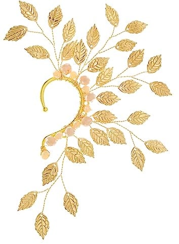 HIFOT Elfen Ohrringe für Damen Gold, Flügel Elfen Ohren Manschette Ohrclips Damen Ohne Ohrlöcher Perlen Blatt Ohrringe für Elben Kostüm Feenkostüme Frauen Halloween Cosplay
