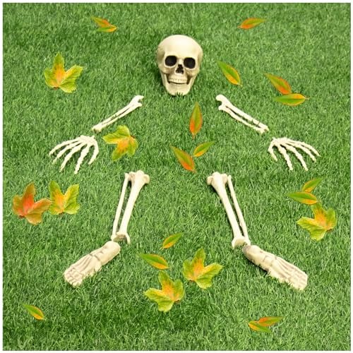 com-four® 9-teiliges Knochenset - Halloween Deko - menschliches Teil-Skelett in Einzelteilen - künstliche Knochen als anatomische Dekoration für Partys (9-teiliges Knochen-Set)