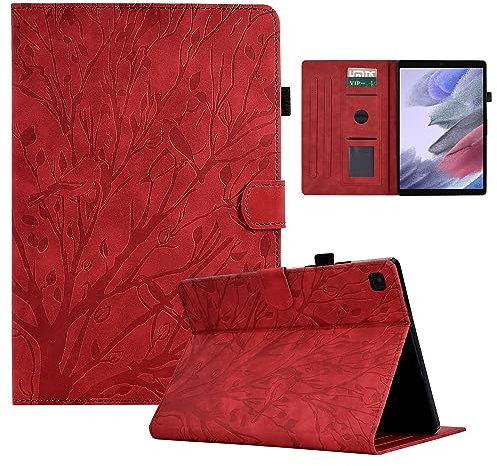LSPCASA Funda Samsung Galaxy Tab A7 Lite para Samsung Galaxy Tab A7 Lite SM-T220/T225 Sombra De Árbol Funda Galaxy Tab A7 Lite con Ranuras para Tarjetas Funda Tablet Samsung Tab A7 Lite Rojo
