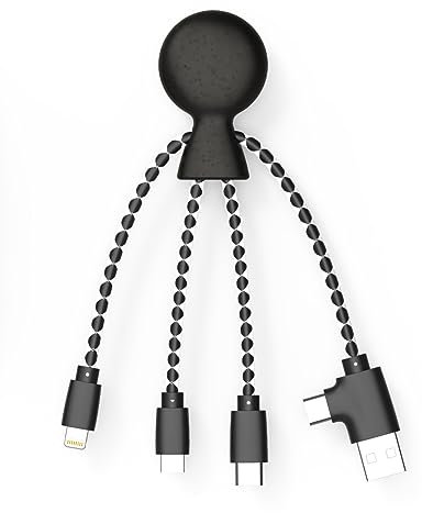 XOOPAR - Cavo Octopus Multi USB 4 in 1 - Caricatore Universale In Plastica Riciclata - USB, USB-C, Lightning, Micro USB - Compatibile Con Tutti Gli Smartphone - Mr Bio Nero