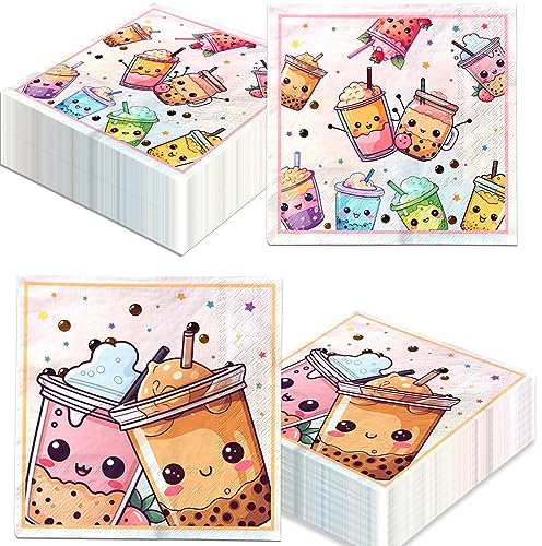 Boba Tea Party-Dekorationen, 40 Stück, Bubble Tea, Geburtstags-Servietten, Papierservietten für Boba-Party, Tischdekoration, Abendessen