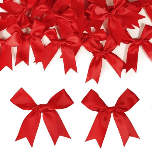 COLOFALLA 50pcs Lazos Rojo Navidad 8,5cm para Manualidad Lazos Regalo Tela para Envoltorio de Regalo Tarjeta Adornos Navideños