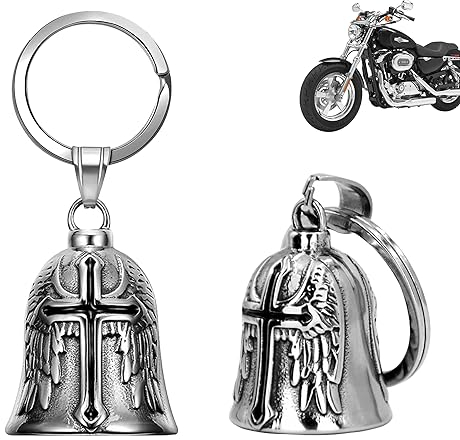 XNZMYN 2 Stück Guardian Bell Motorrad Glöckchen, Edelstahl Motorrad Glocke Glücksbringer, Motorradglockenaufhänger Chrom für Motorrad Zubehör oder Schlüsselanhänger (2 Schwarz)
