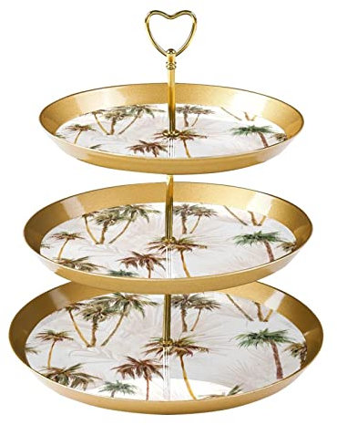 JAVENPROEQT 3-Tier Cupcake Stand Cake Holder, Palm Trees Jungle Pattern Reusable Serving Tray Pastry Display Tower for Birthday Baby Shower Tea Party