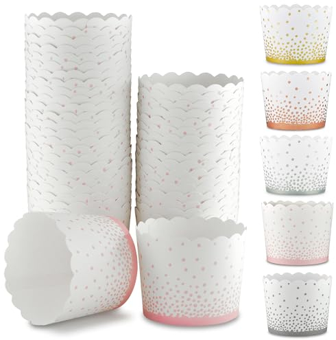 Frau WunderVoll® 100 Muffin Backformen weiß, rosa Konfetti Punkte, Durchmesser 6,1 cm/Muffins Muffinbackform Muffinform Form Backförmchen Cupcake Formen Förmchen Papier Cupcakeformen