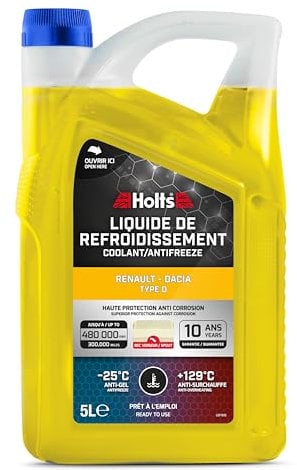 Holts HAFR0004B Liquide de Refroidissement antigel pour Renault Dacia Type D avec Bec verseur 10 Ans Longue durée de Vie de 480,000km, Protection jusqu'à -25 °C, Jaune, 5 litres