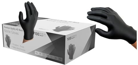 Heavy Duty Strong Disposable Black Nitrile Examination Gloves, Premium Quality| Medical| Mechanical| Industrial| Hair & Beauty| Food| Janitorial| Powder Free| Latex Free (100, Extra Large)