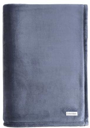 Calvin Klein Queen-Size-Decke, superweiche Plüsch-Bettwäsche, Luxus-Bettdecke (Kernplüsch, Schieferblau, Queen)