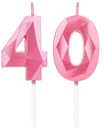 40th Birthday Candles, Pink Number Candles Birthday Decoration, Happy Birthday Cake Toppers, for Birthday Parties Weddings Company Anniversaries (Pink, 40)