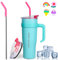 Euakee 40oz Mug Isotherme, 1182ml Sans BPA Tasse à Café Acier Inoxydable, Thermos Café avec Paille et Poignée, Double Isolée Tasse Isotherme, Travel Mug Tumbler, Tasse Cafe Voyage (Bleu)