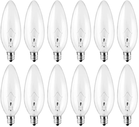 LinMiFo 12-Pack 40W 110V Incandescent Candle Light Bulbs Dimmable Chandelier Light Bulbs, E12 B10 Clear Candelabra Base Bulbs for Pendants or Outdoor, Ceiling Fan, Fireplace, Wall Sconces