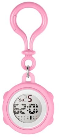Silverora Taschenuhr Digital Schwesternuhren Karabineruhr: Multifunktion Silikon Krankenschwester Uhr mit Karabiner Wochenkalender Wecker Chronograph Stoppuhr Arbeitsuhr Rosa
