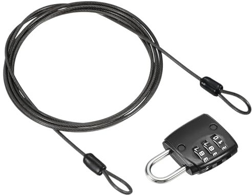 PATIKIL Security Steel Cable with 3 Digit Combination Lock, 6.6Ft/2M Coated Safety Wire Rope Double Loop Padlock for Outdoor Travel Luggage, Black