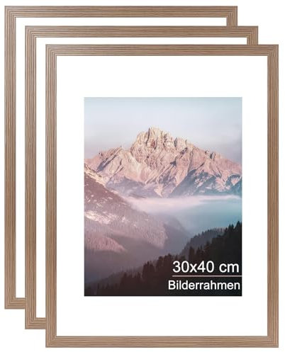 OMISHE Confezione da 3 cornici in legno massello 30 x 40 cm, cornice 30 x 40 cm, colore marrone rustico, 30 x 40 cm, con passepartout da 21,5 x 28 cm, con custodia in plastica, 30 x 40 cm, da