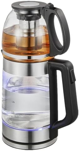 COYEUX Théière en Verre Turc à 2 Niveaux, avec Base rotative à 360 degrés, avec Bec filtrant, Bouilloire électrique de Style Samovar, Bouilloire à thé Auto-filtrante