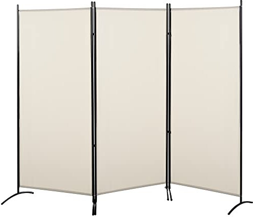 HOMCOM Biombo de 3 Paneles Biombo Separador de Ambientes 253x50x182 cm Divisor de Habitación Plegable con 6 Pies de Metal Pantalla de Privacidad para Oficina Dormitorio Beige