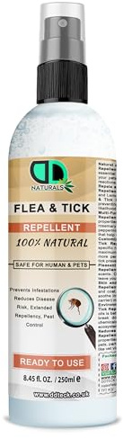 DD Teck All-Natural Flea, Tick & Lice Repellent for Dogs, Cats & Home – Long-Lasting Essential Oil Formula – Highly Effective – Safe, Great-Smelling & Easy Indoor Application (250ml Spray)