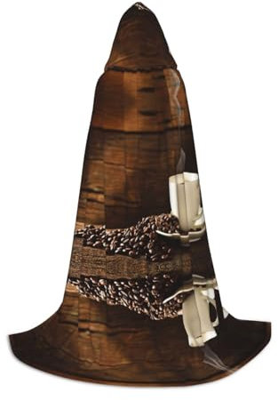 SDFCUMDM Coffee Cup And Coffee Beans Print Hooded Cape For Teenagers For Halloween Cosplay Costumes