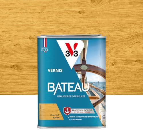 V33 Vernis bois extérieur Chêne clair satin - Vernis bateau - Protection extrême UV et sels marins - Résistance aux écarts de températures - Ecolabel -1L