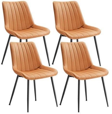 SONGMICS Esszimmerstuhl 4er Set, Küchenstuhl, Samt, Polsterstuhl, bis 120 kg belastbar, Stahlbeine, Gebogene Rückenlehne, für Esszimmer, Küche, karamellbraun-tintenschwarz LDC090K14