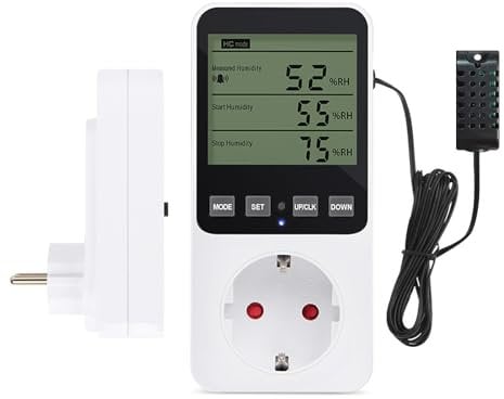 ASOFTY Feuchtigkeitsregler Temperaturregler Steckdose, Digitaler Hygrostat Feuchteregler 16A 230V mit Fühler, Temperaturschalter und Luftfeuchtigkeitsregler für Drinnen, Gewächshaus, Aquarium