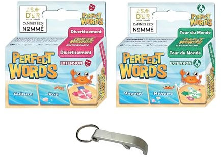 Set mit 2 Erweiterungen Perfect Word, französische Version Unterhaltung + Weltreise + 1 Decap Blumie (Div + Welt)