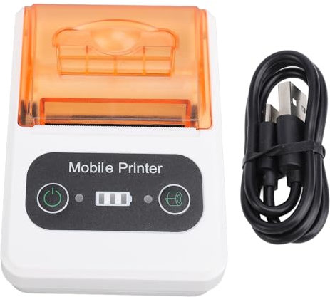 BT Thermo-Belegdrucker, 58-mm-Zahnklingendesign, Tragbarer Kleiner Thermodrucker für Büro, Einzelhandel, Restaurant (orange weiß)